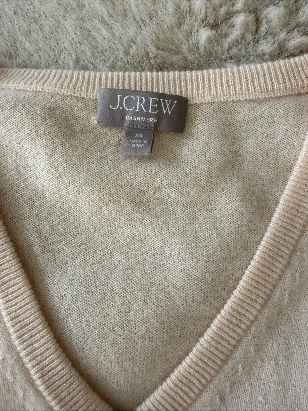 J. Crew Women's Light Cream V-Neck Cashmere Sweater